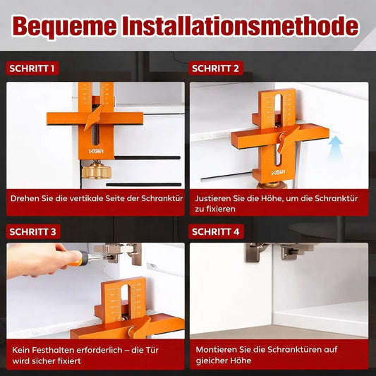 Versatile 2-in-1 cabinet tool featuring a sturdy aluminum construction, sleek black finish, and precision alignment features for easy assembly of furniture. Ideal 1