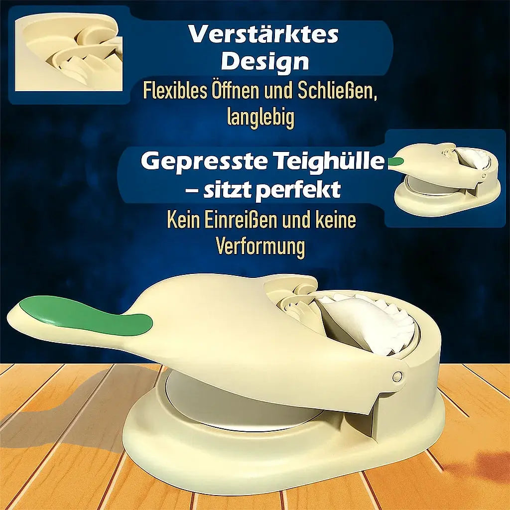 Red 2-in-1 dumpling maker machine designed for effortless homemade dumplings and pastries. Features a durable plastic body, easy-to-use design, 1