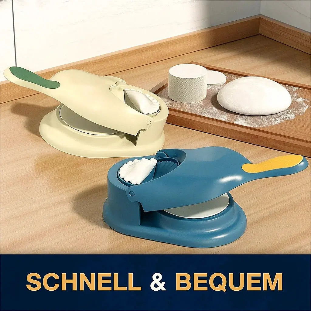 Red 2-in-1 dumpling maker machine designed for effortless homemade dumplings and pastries. Features a durable plastic body, easy-to-use design, 2