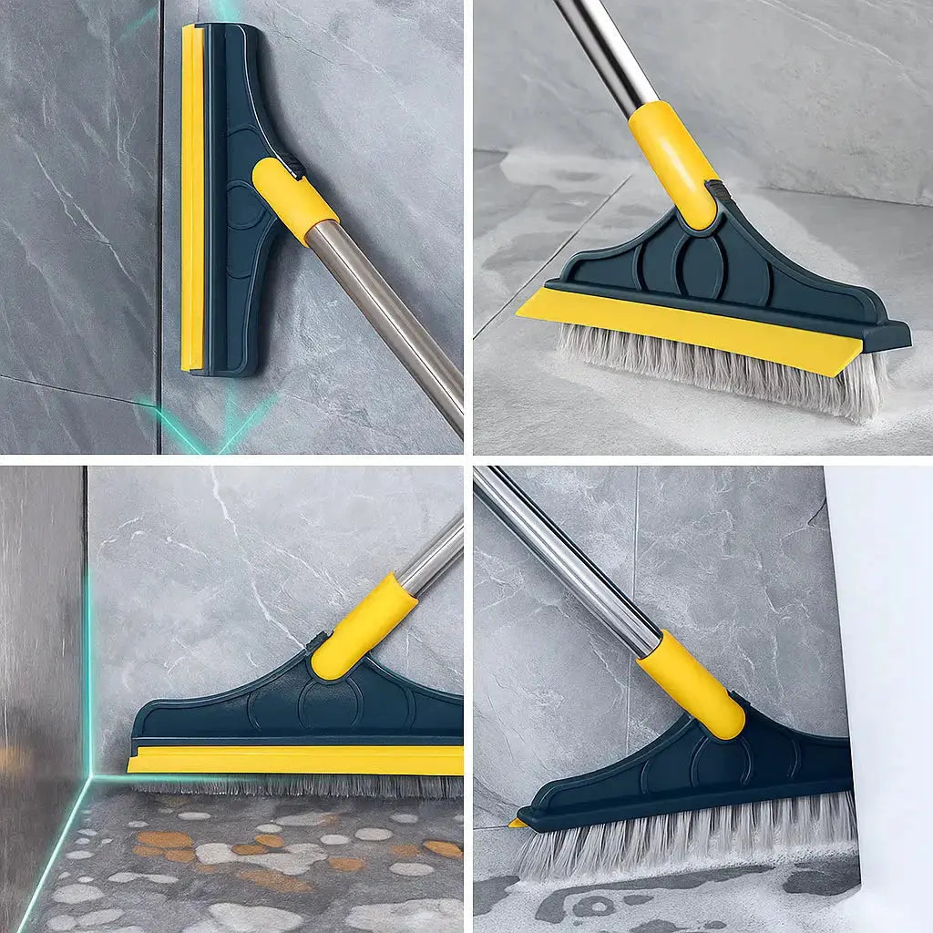 Versatile 2-in-1 floor cleaning brush featuring a durable ergonomic handle, designed for easy corner and edge cleaning. The brush head is made of 0