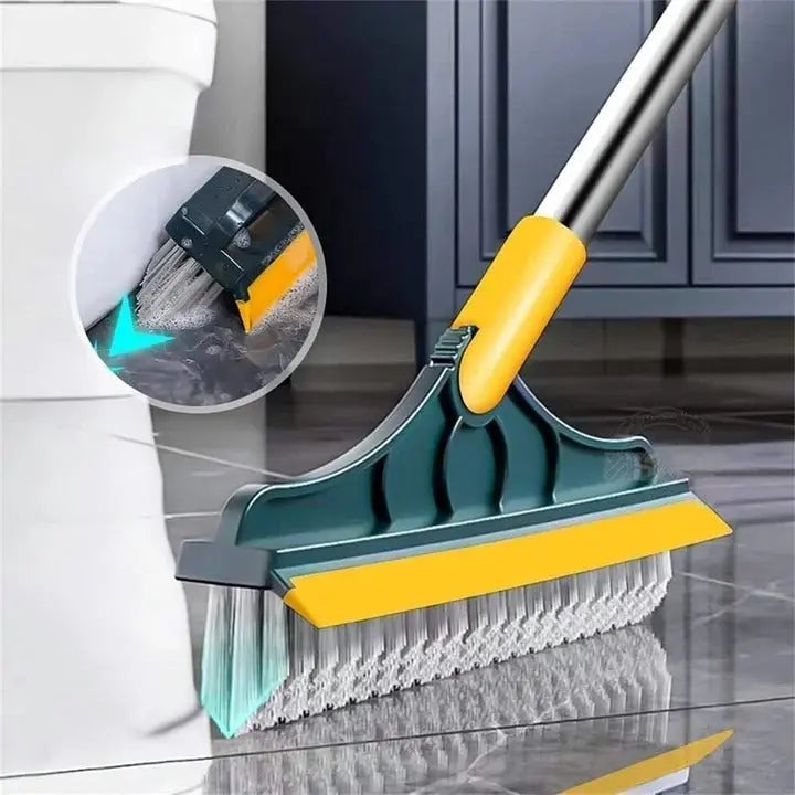 Versatile 2-in-1 floor cleaning brush featuring a durable ergonomic handle, designed for easy corner and edge cleaning. The brush head is made of 2