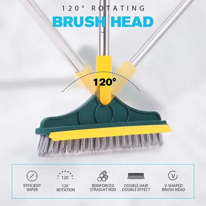 Versatile 2-in-1 floor cleaning brush featuring a durable ergonomic handle, designed for easy corner and edge cleaning. The brush head is made of 3