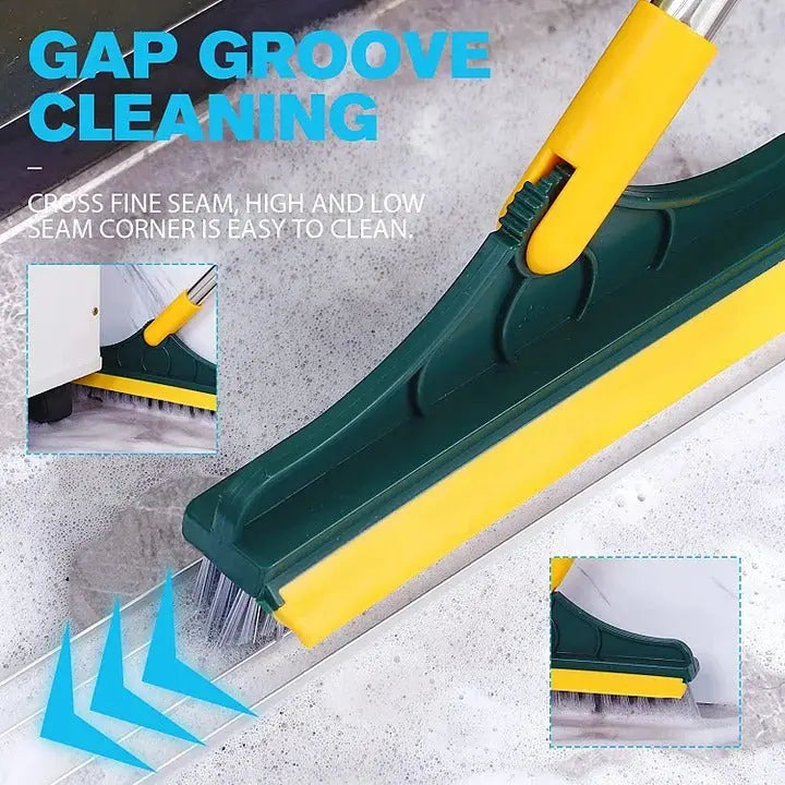 Versatile 2-in-1 floor cleaning brush featuring a durable ergonomic handle, designed for easy corner and edge cleaning. The brush head is made of 5