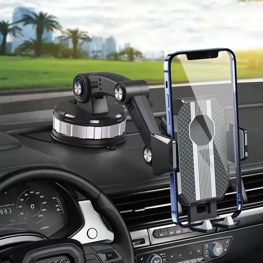 Black car phone holder featuring a strong suction cup for secure attachment, flexible 360° rotation for optimal viewing angles, and durable materials for long-lasting use 0