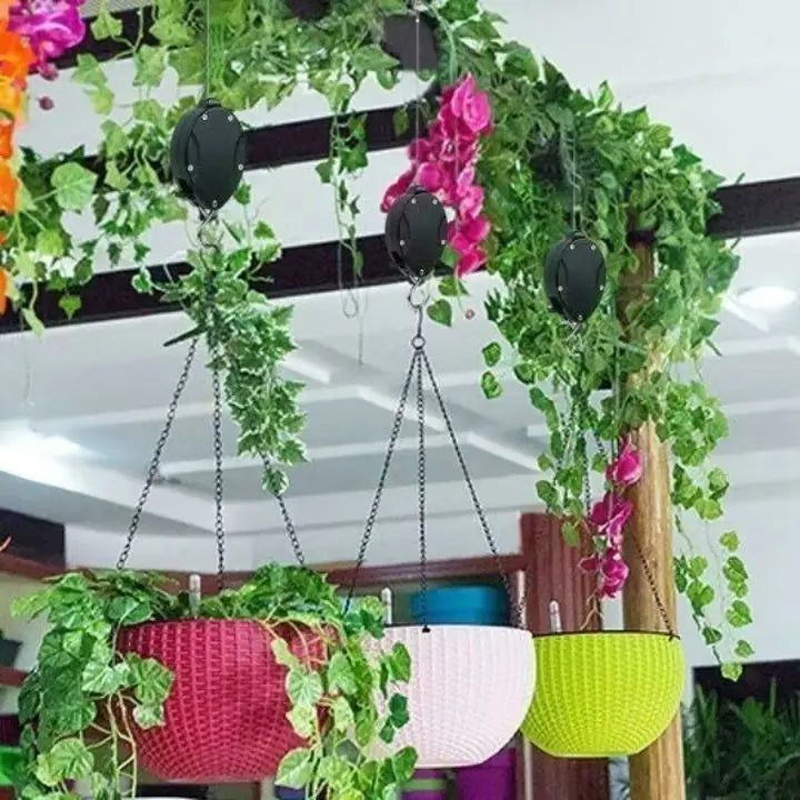 Stylish hanging plant holder system featuring durable, adjustable ropes and sleek metal hooks. Perfect for indoor gardening, it showcases a modern design in a natural color 4